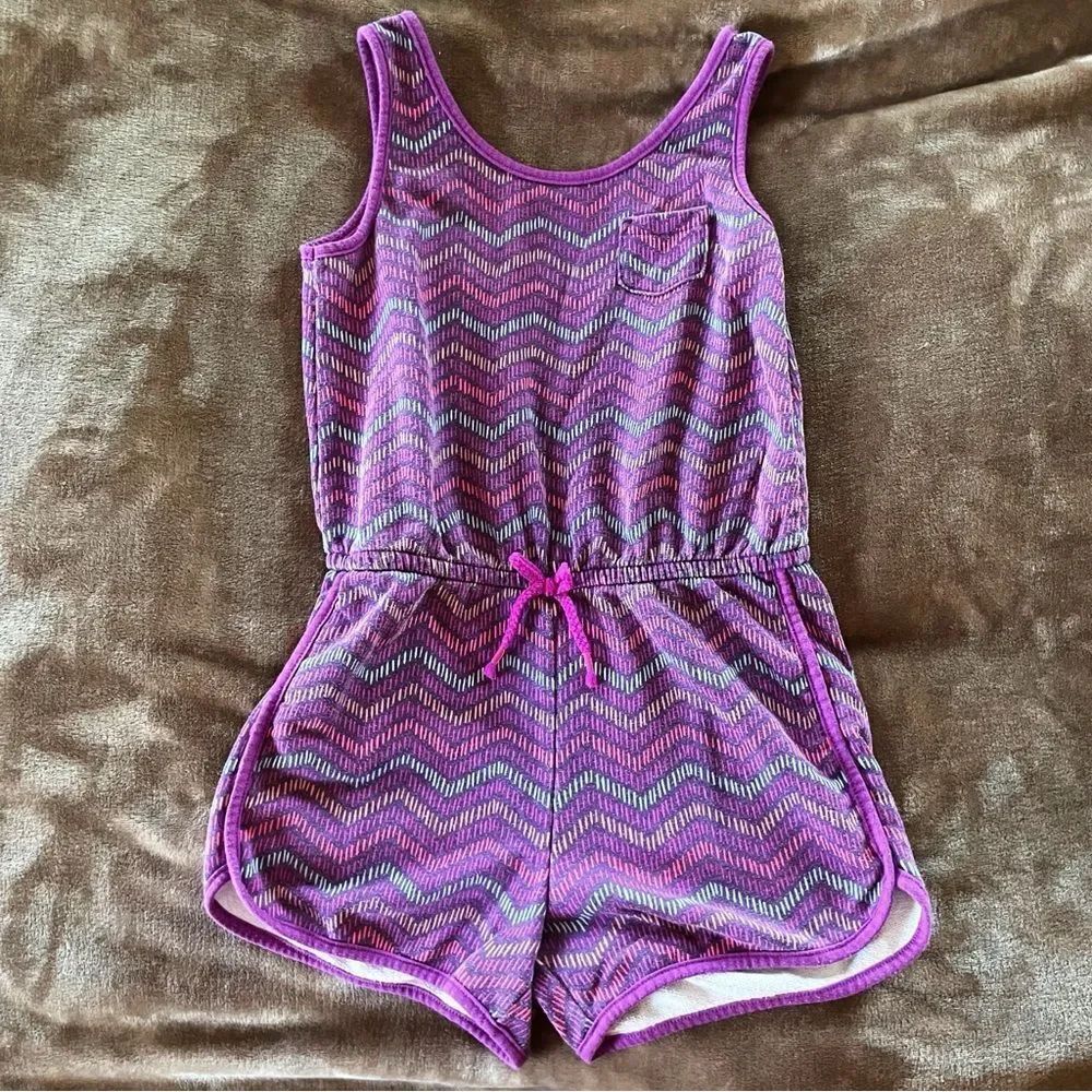 Cat & Jack Girls Purple Chevron Kids Towelling Romper Size L/ 10-12